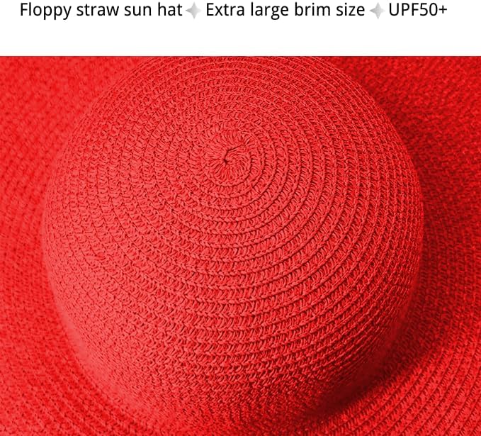 Tinkeep Oversized Beach Straw Hats for Women Extra Large Wide Brim Beach Hat Foldable Roll up Floppy Sun Hat - Image 4